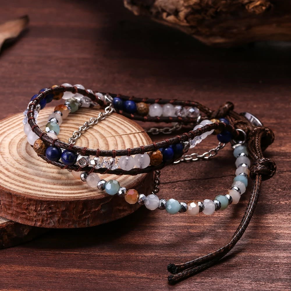 Handmade DIY Mixed Crystal Stone Beaded Wrap Bracelet wirh Chain for Women Drop Shipping